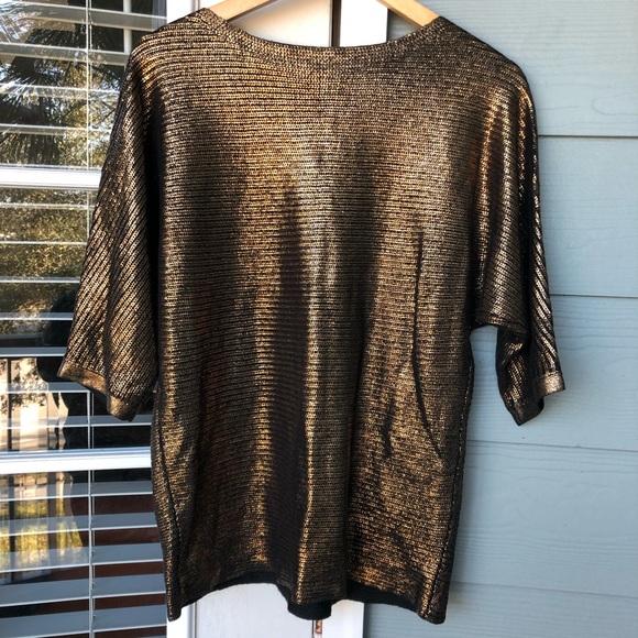 Club Monaco Gold Metallic Short Sleeve Dolman Top - Picture 5 of 8